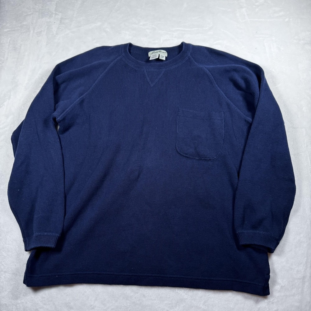 Eddie Bauer Sweater Womens Petite Small Blue Knit Crewneck Raglan Pocket USA